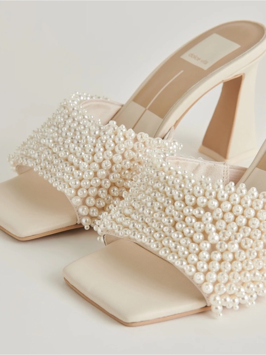 Dolce Vita Shoes - Dolce Vita Pearl-Embellished Cream Block Heel Mules